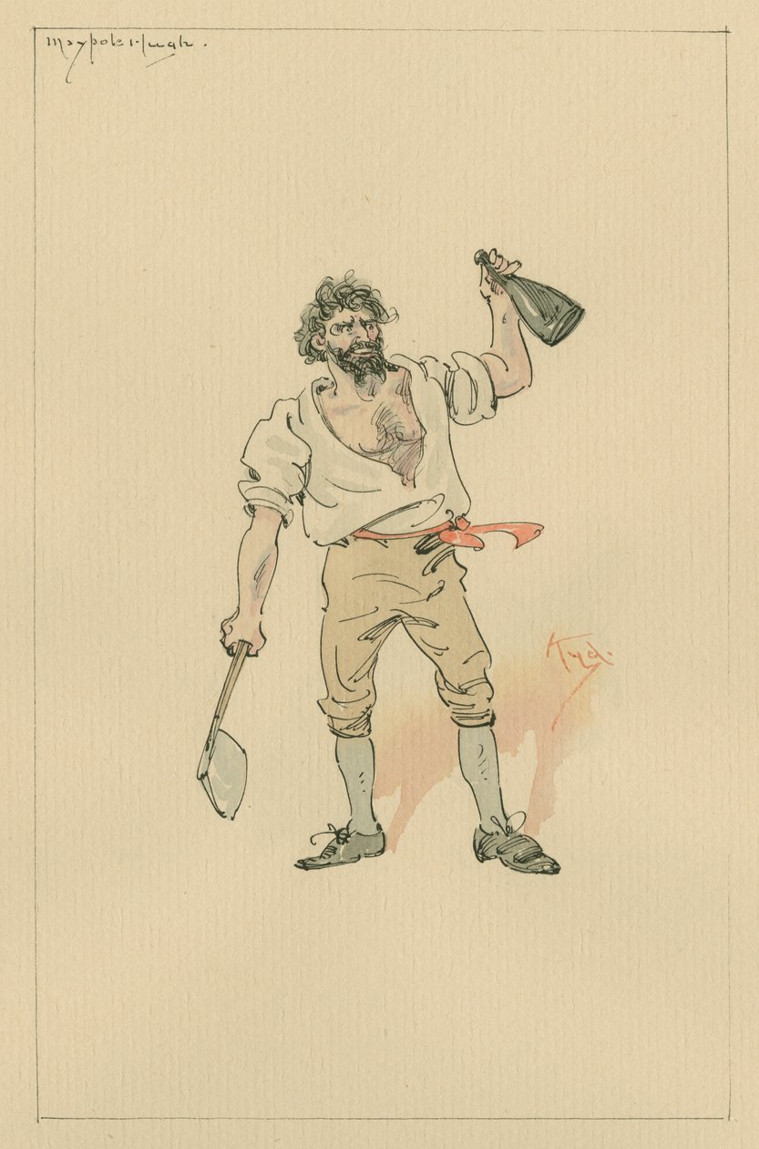 Maypole Hugh, ca 1920-talet (penna och bläck med wc på papper) av Joseph Clayton Clarke