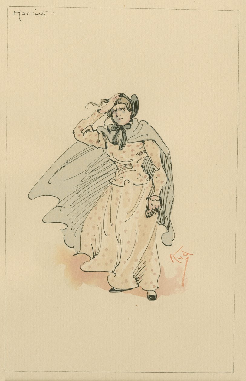 Miss Harriet Carker, ca 1920-talet (penna och bläck med wc på papper) av Joseph Clayton Clarke