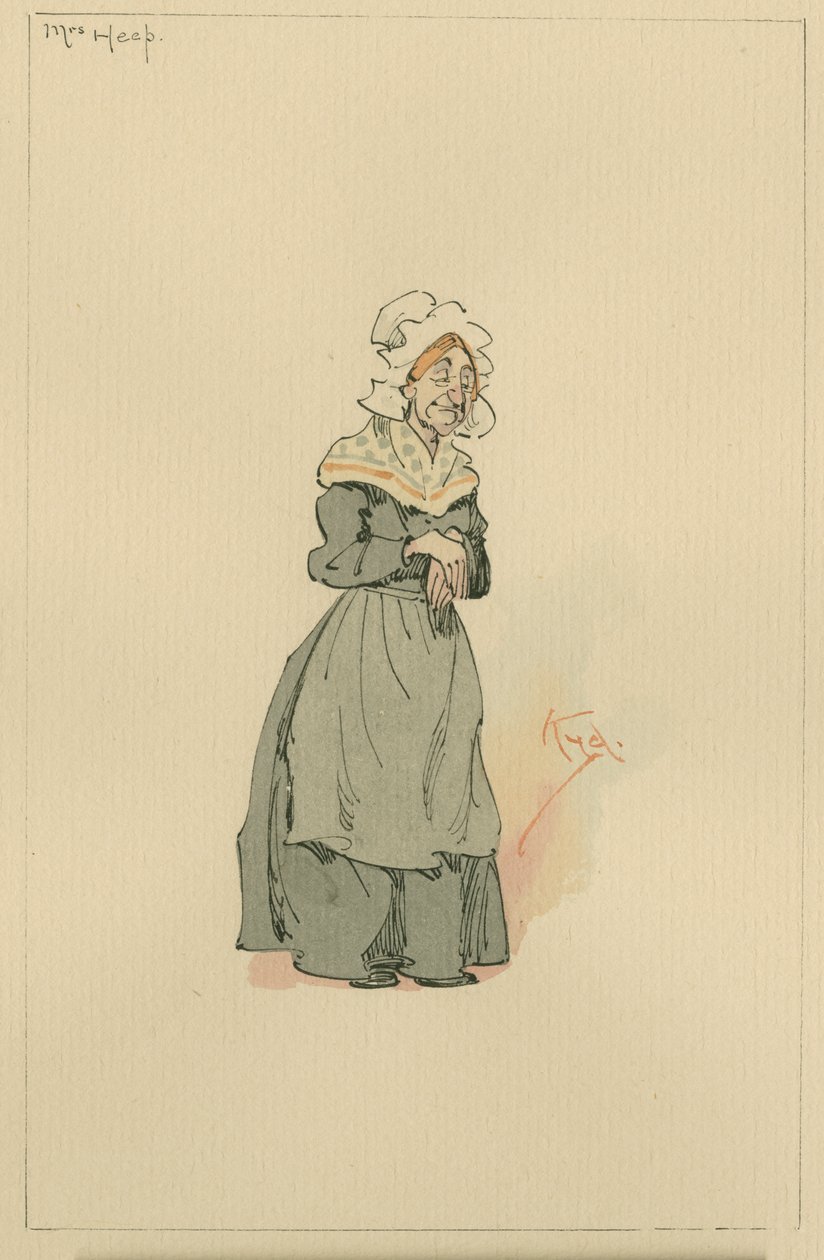 Mrs Heep, ca 1920-talet (penna och bläck med wc på papper) av Joseph Clayton Clarke