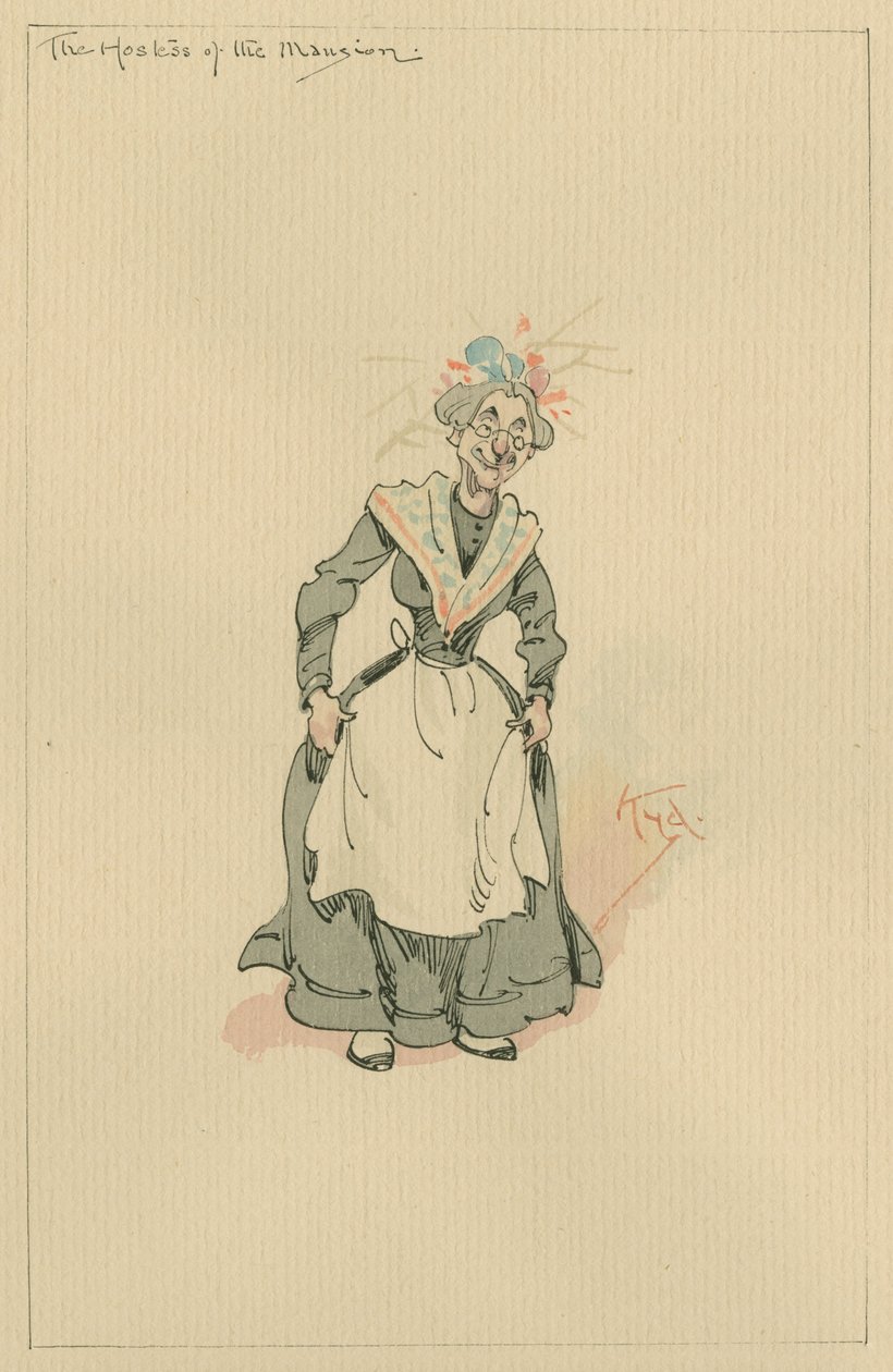 Herrgårdens värdinna, ca 1920-talet (penna och bläck med wc på papper) av Joseph Clayton Clarke
