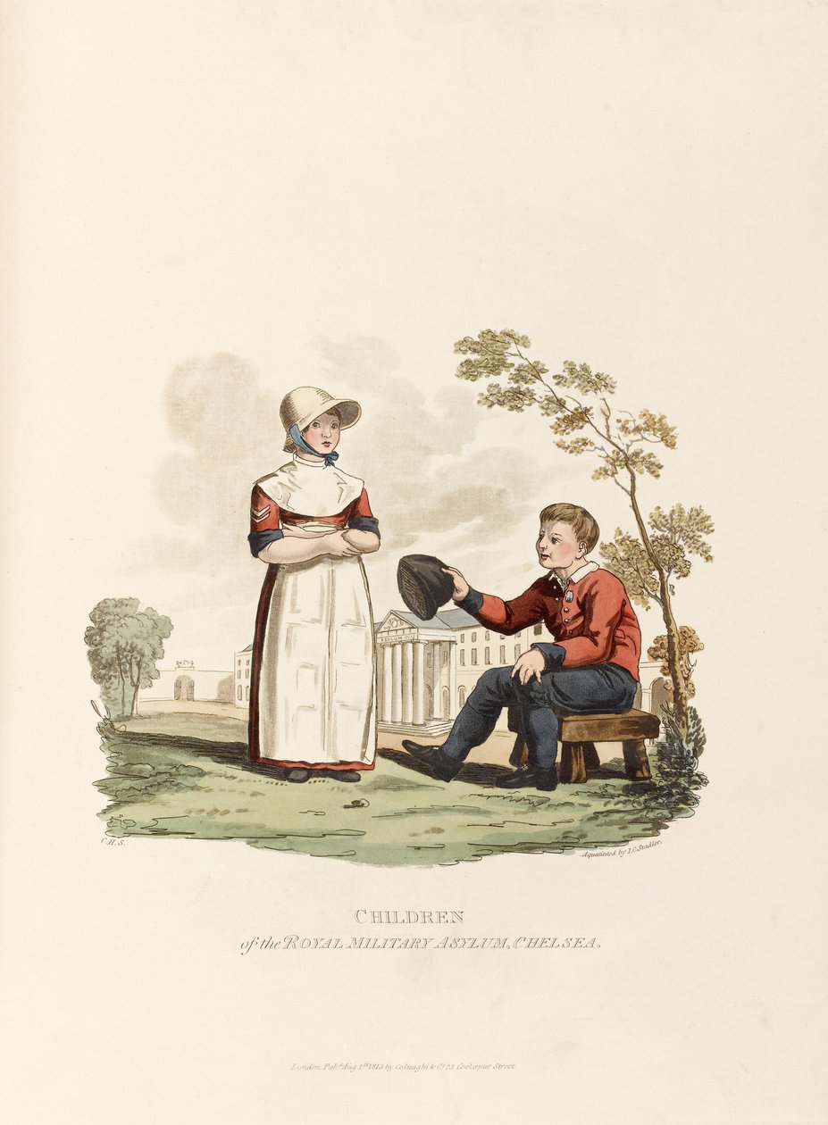Children of the Royal Military Asylum, Chelsea, 1813 (färgad akvatint) av Joseph Constantine Stadler