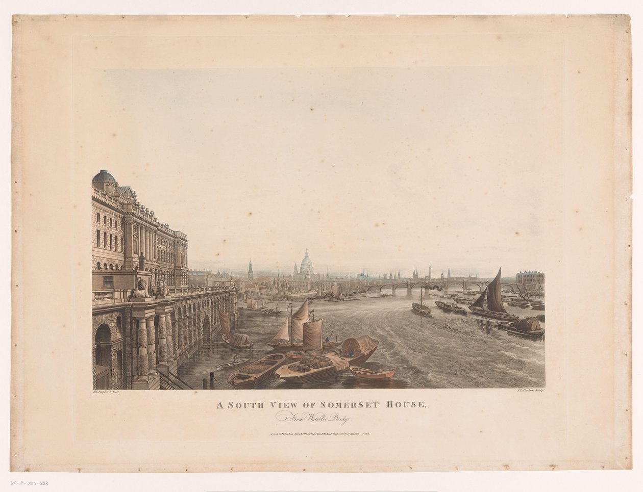 Utsikt över Somerset House och Themsen från söder En södervy av Somerset House, från Waterloo Bridge (titel på objekt) av Joseph Constantine Stadler