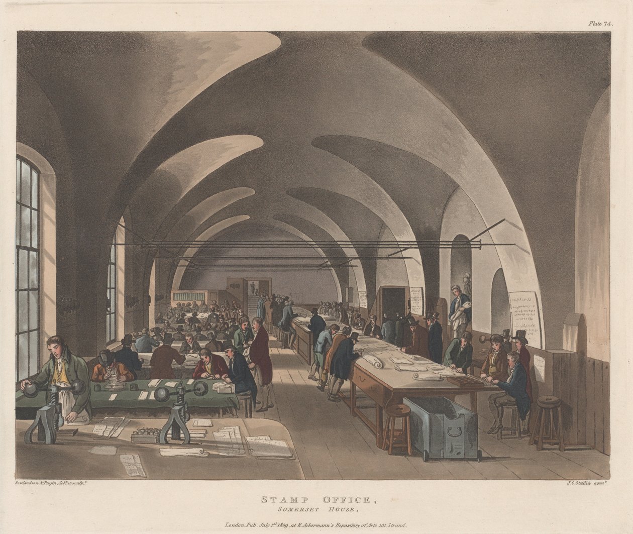 Frimärkskontoret, Somerset House, 1 juli 1809., 1 juli 1809. av Joseph Constantine Stadler