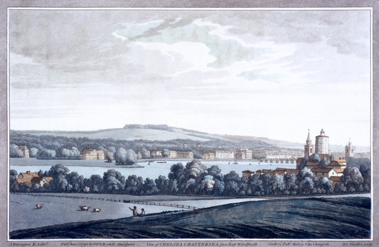 Themsen vid Battersea, London, 1795 av Joseph Constantine Stadler