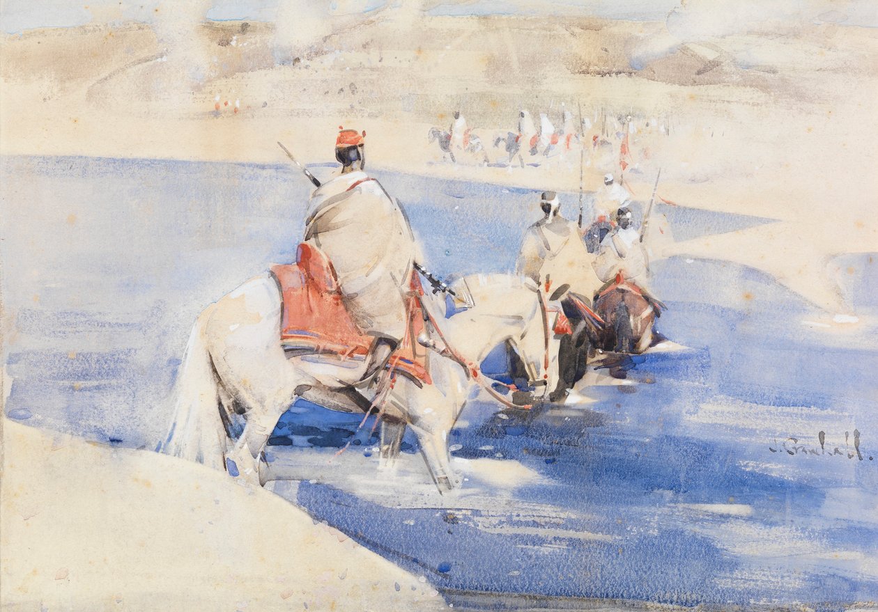 An Arab Raid (akvarell med gouache på papper) av Joseph Crawhall