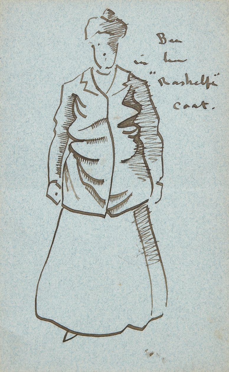 Auntie Bee I her Rashelfe Coat (penna och bläck) av Joseph Crawhall