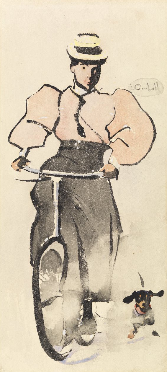 Flicka på cykel, ca 1896 (akvarell på papper) av Joseph Crawhall