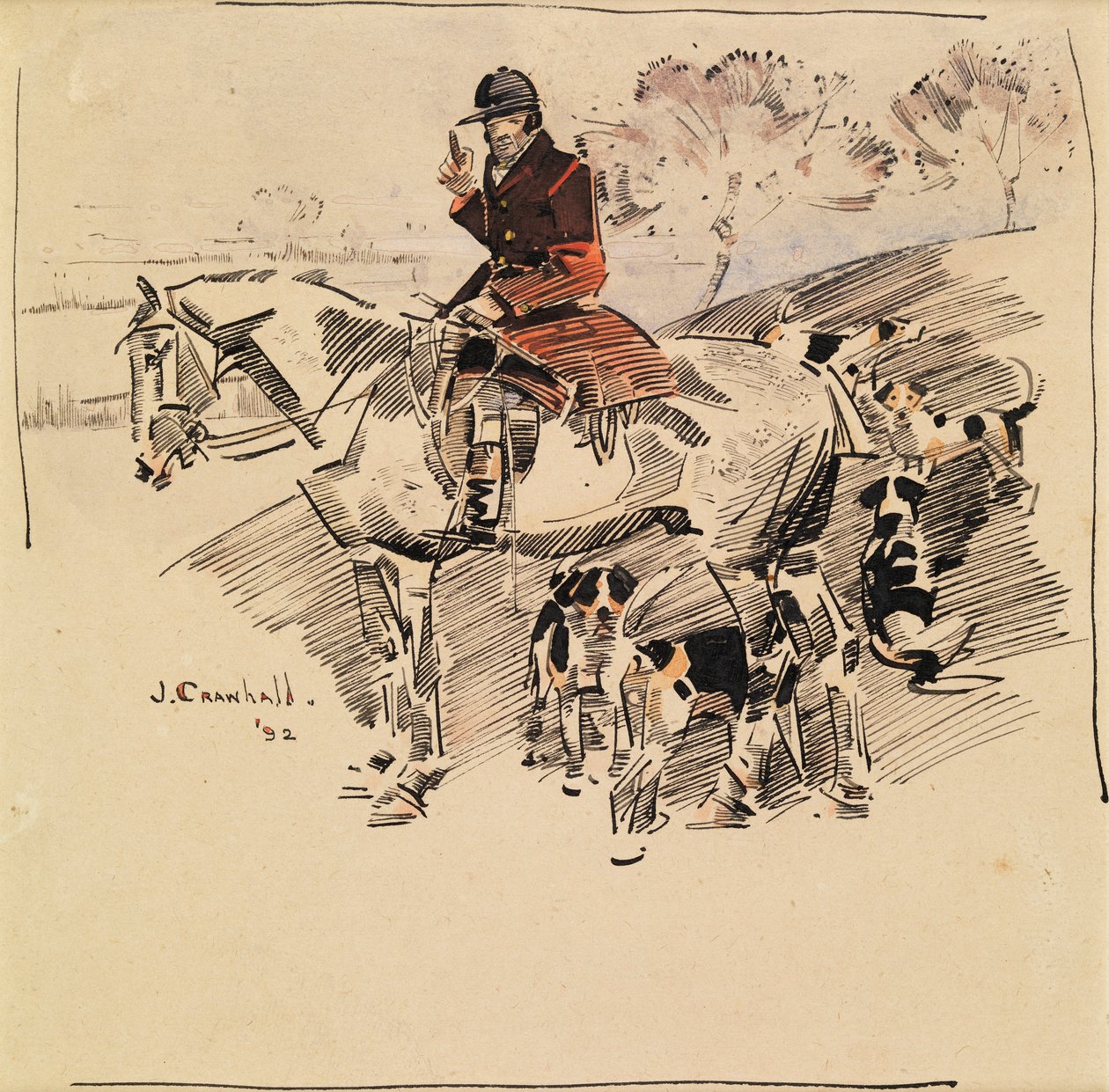 Jägare till häst och Foxhounds av Joseph Crawhall
