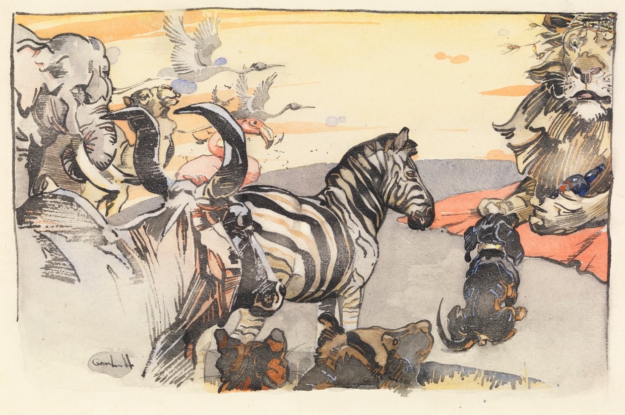 King Noble the Lion and his Court (tvätt på papper) av Joseph Crawhall