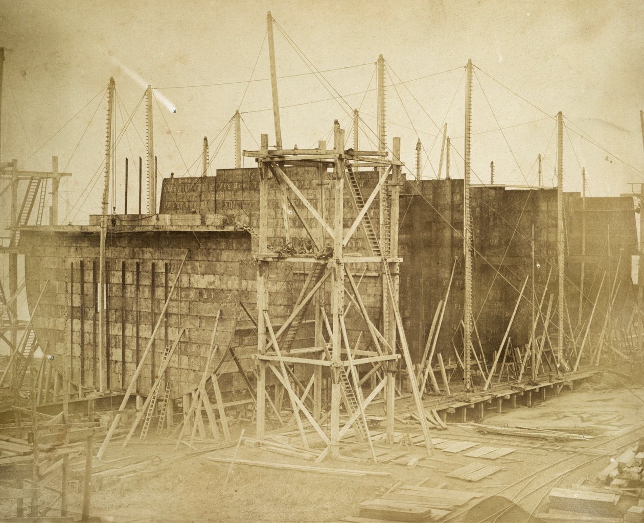 "Great Eastern" under uppbyggnad, Millwall, London, 1855 av Joseph Cundall