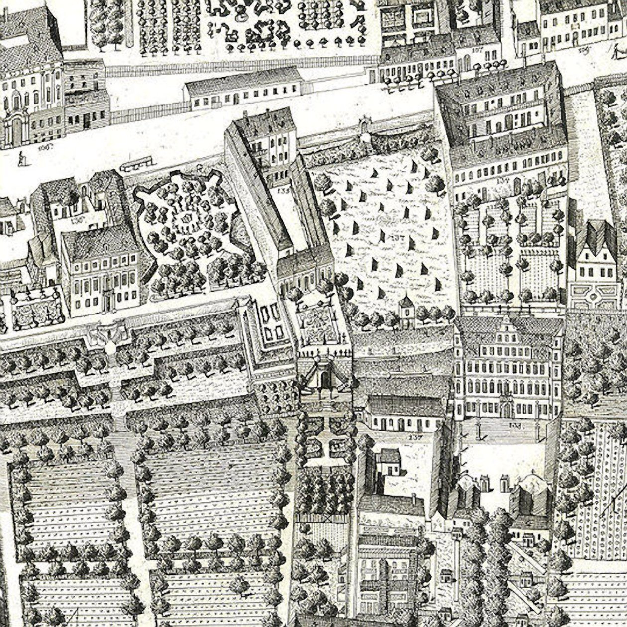 Detalj av en karta över Wien som visar 135 Alsergrund där Mozart och hans familj bodde under 1788 (etsning och gravyr) av Joseph Daniel Huber