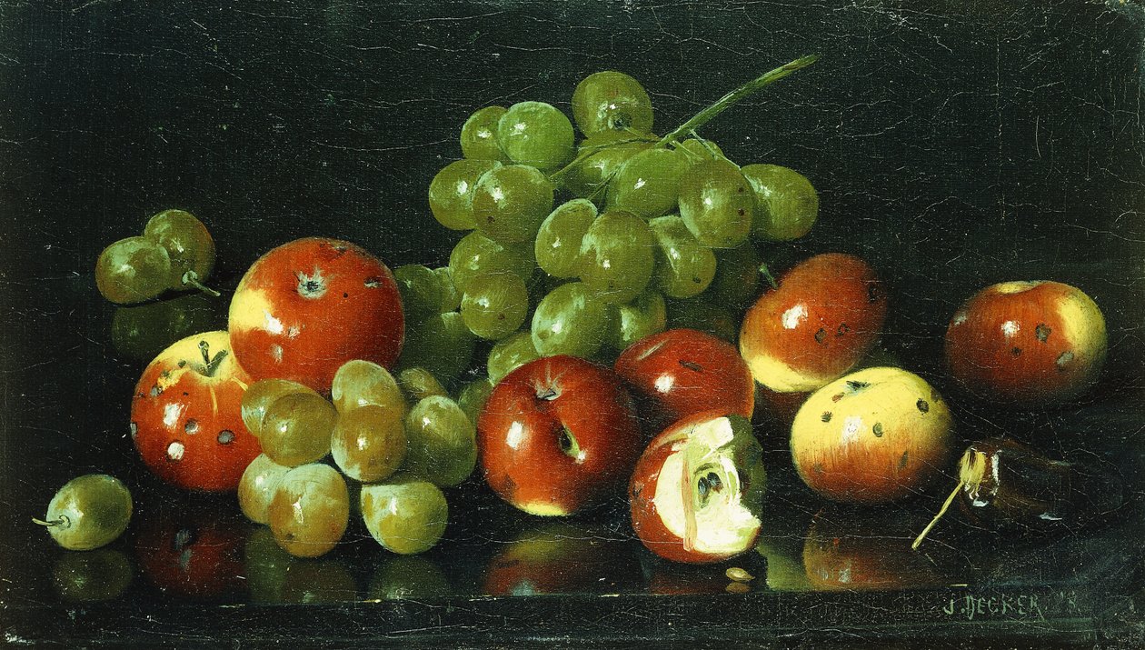 Stilleben med crabapples och vindruvor, av Joseph Decker