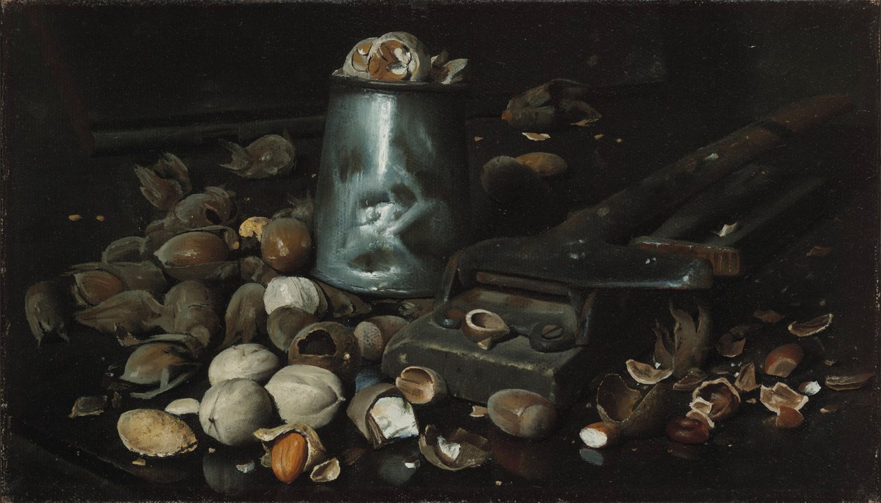 Stilleben med plåtburk och nötter, c.1886 av Joseph Decker