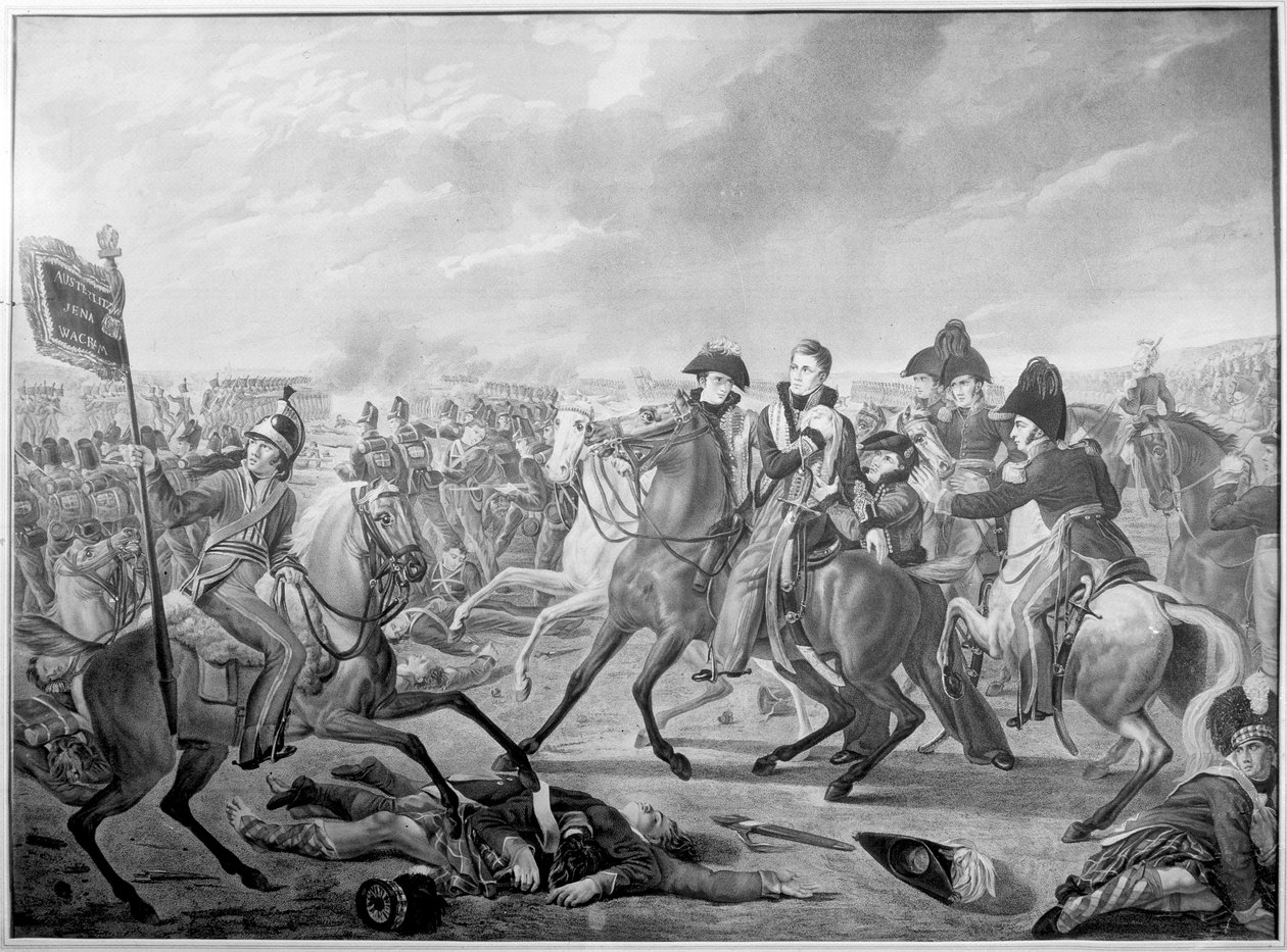 HKH William Prince of Orange skadad vid segerögonblicket i det minnesvärda slaget vid Waterloo, 1815, publicerat 1816 av Joseph Denis after Odevaere