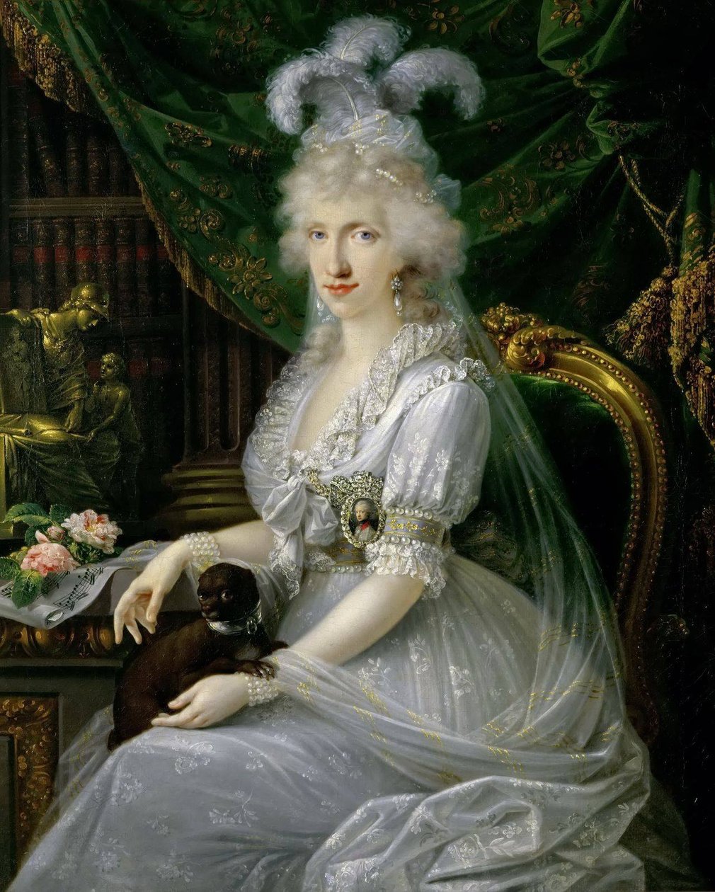 Tyska: Marie Luise (Ludovica) av Neapel-Sicilien (1773-1802), hustru till Ferdinand III av Toscana, sittande vid ett bord, knälångt porträtt av Luisa Maria Amelia Teresa av Neapel och Sicilien, prinsessa av Neapel och Sicilien (1773-1802), storhertiginnan  av Joseph Dorffmeister