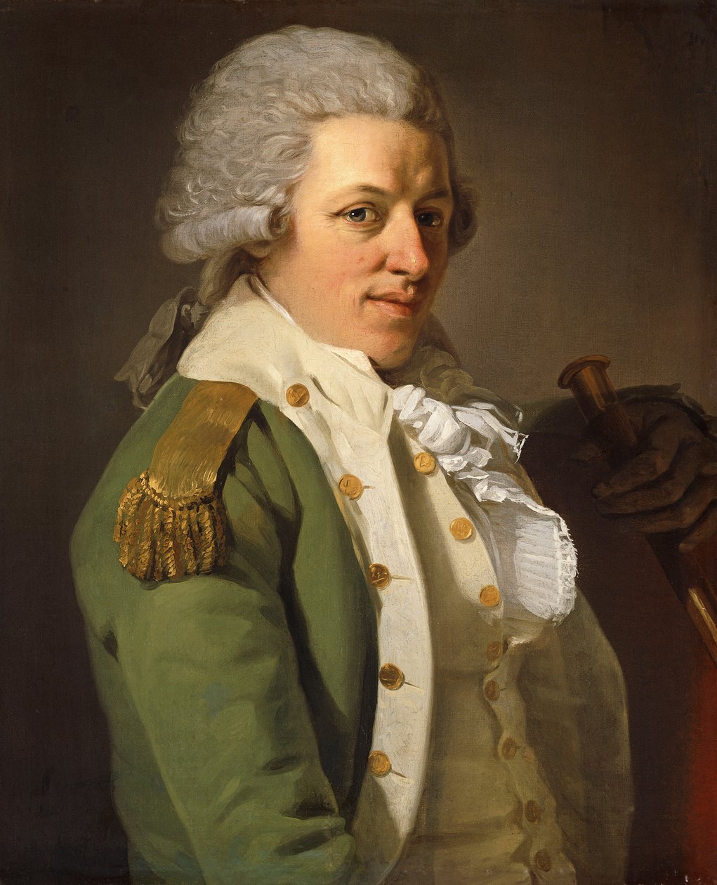 Porträtt av konstnären, halvlängd, iklädd en grön jacka och håller en käpp, av Joseph Ducreux
