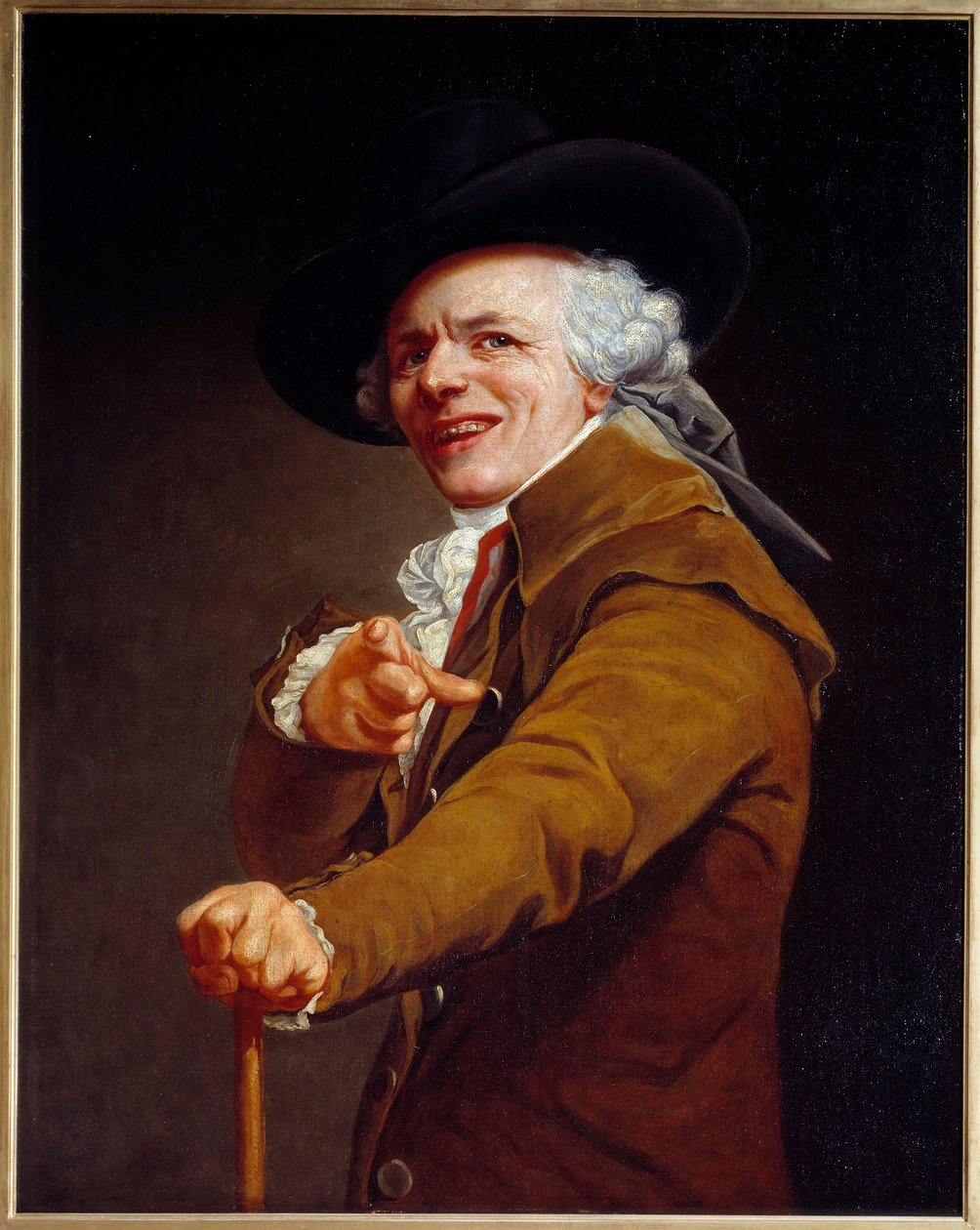Självporträtt av konstnären under en spottares drag Målning av Joseph Ducreux (1735-1802) 1802 Sön. 0,91x0,72 m - Självporträtt av konstnären med ett hånfullt ansikte. Målning av Joseph Ducreux (1735-1802) 1802. 0,91 x 0,72 m. Louvren, Paris av Joseph Ducreux
