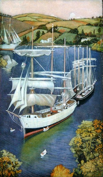 Briggs on the Fowey Estuary, c.1929 (olja på panel) av Joseph Edward Southall