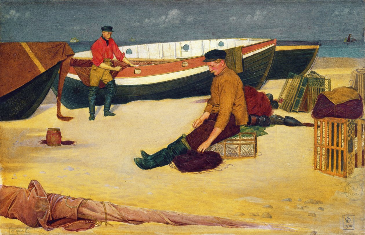 Cleaning the Lines, 1900 (wc på papper) av Joseph Edward Southall