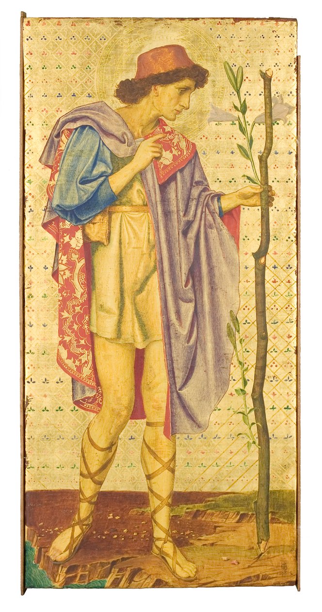 Crystofore, 1898-99 (blandade medier på bearbetad bladguldpanel) (detalj av 342697) av Joseph Edward Southall