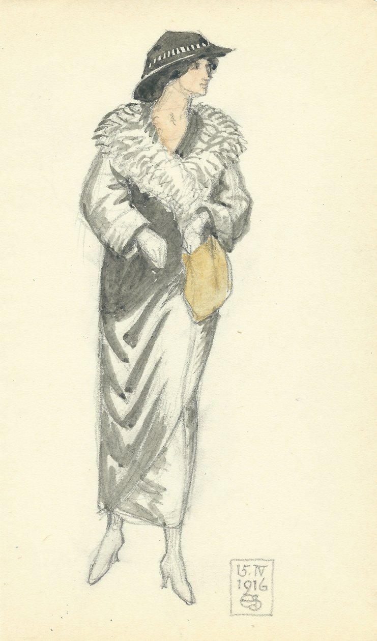 Fashionable Lady, 15.IV.1916, 1916 (penna & bläck och wc på papper) av Joseph Edward Southall