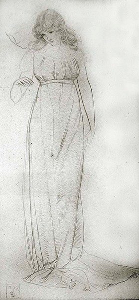 Figurstudie av en flicka som tittar ner av Joseph Edward Southall