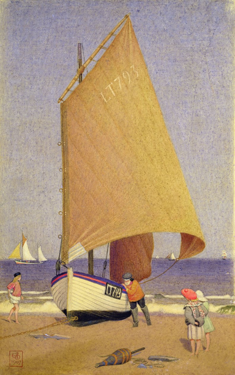 Fiskare tar upp båten, Southwold av Joseph Edward Southall