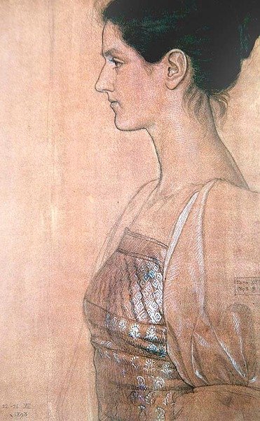 Halvlängd profil av en ung dam av Joseph Edward Southall