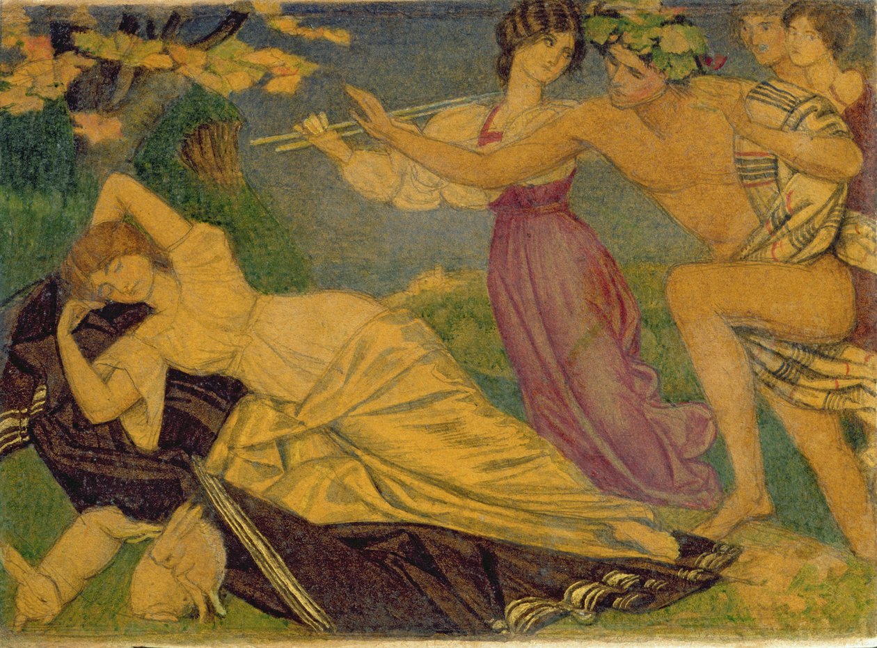 Studie för Bacchus och Ariadne, ca 1912 (wc över penna på kort) av Joseph Edward Southall