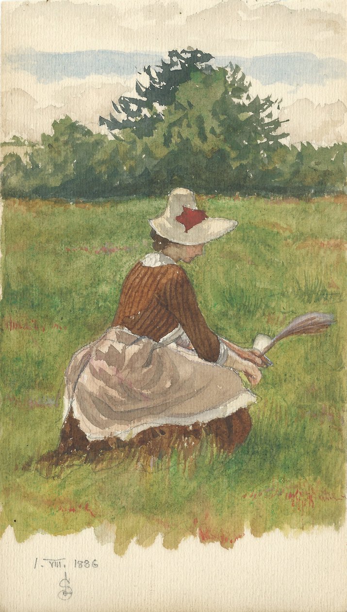 Kvinna som samlar strandgräs 1.VIII.1886, 1886 (penna och wc på papper) av Joseph Edward Southall