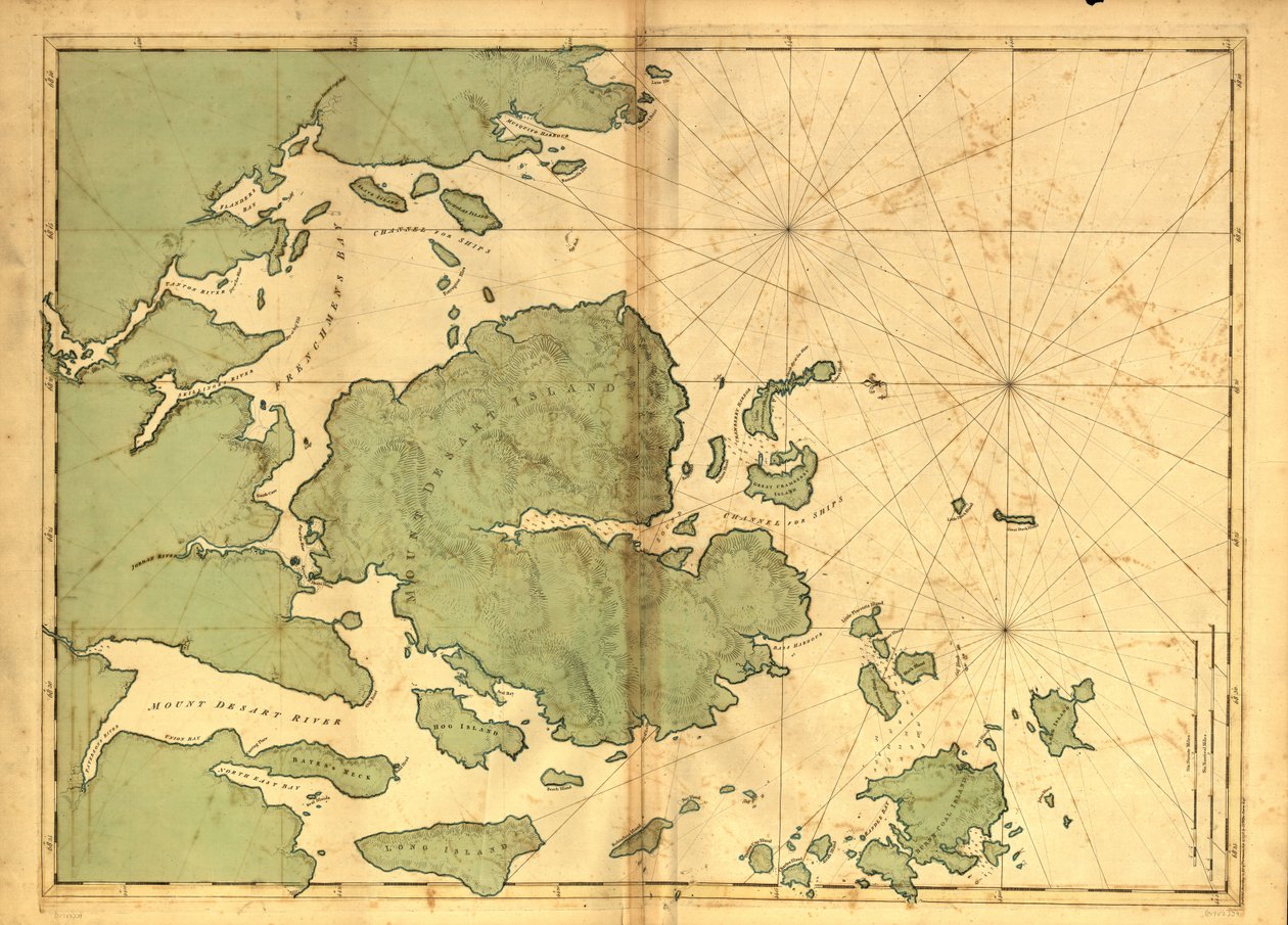 49 000. Lättnad visas av hachures. Djup visas av sonderingar. Visar kusten av Hancock County, Maine. Tillgänglig även via Library of Congresss webbplats som en rasterbild. Valv AACR2 av Joseph F. W. [Des Barres