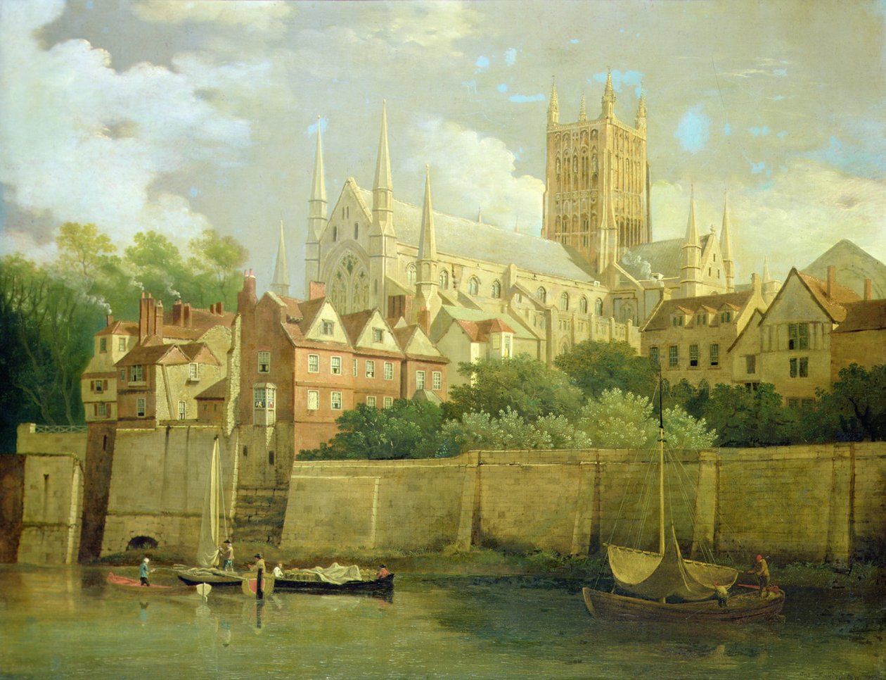 En vy av Worcester Cathedral från sydväst av Joseph Farington