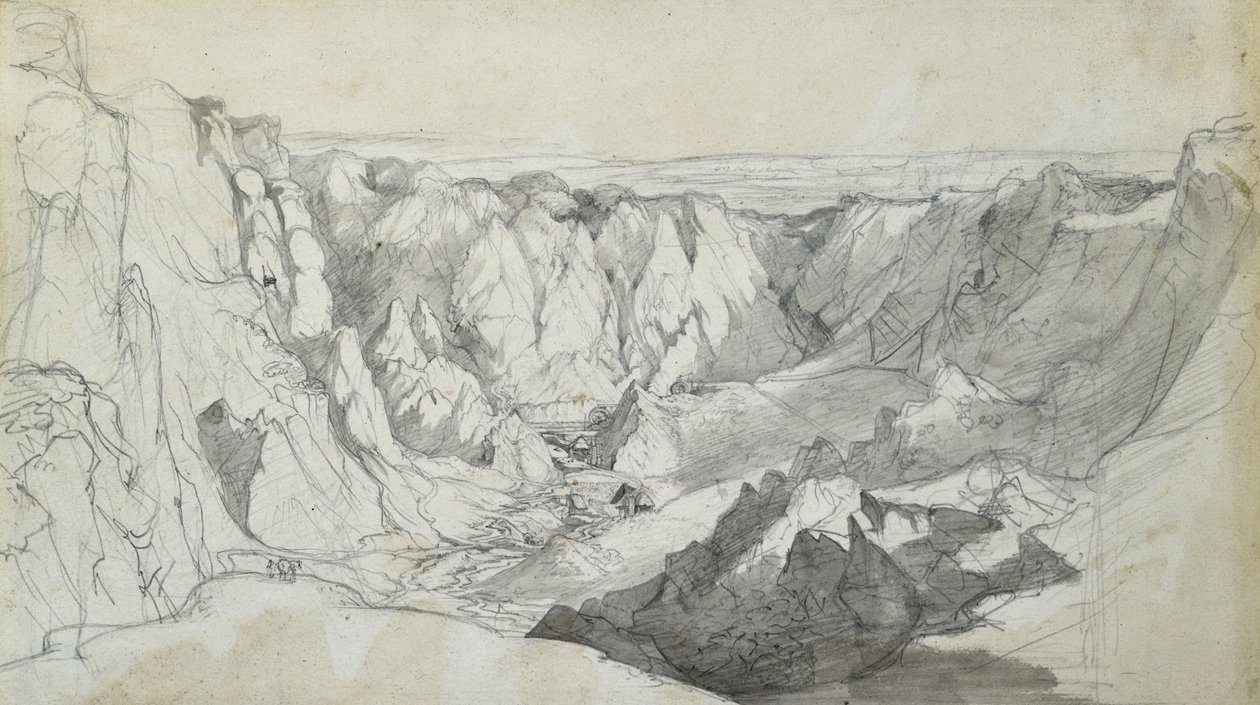 Carclase Tin Mine i Cornwall, ca 1810 (penna med tvätt på papper) av Joseph Farington