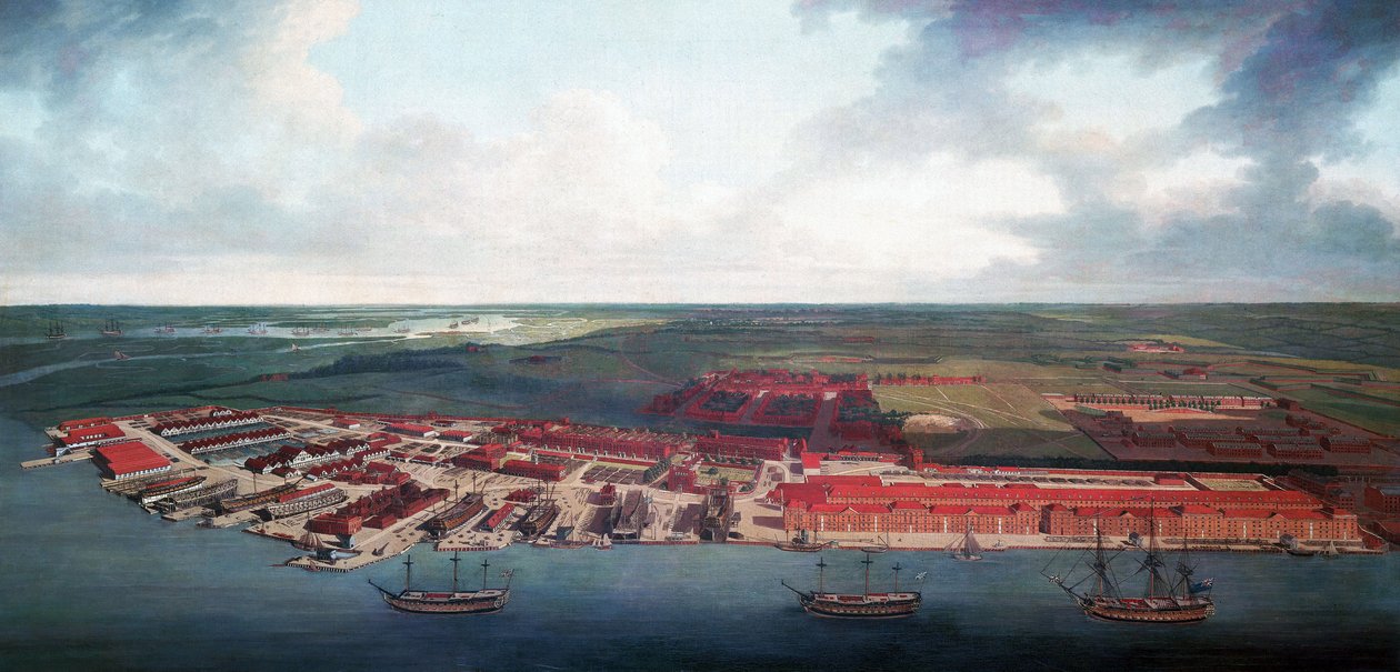 Chatham skeppsvarv (England), tack vare sitt geografiska läge var Chatham den viktigaste hamnen i den brittiska Royal Navy på 1600-talet, sedan på 1700-talet blev det ett viktigt reparations- och underhållscenter av Joseph Farington