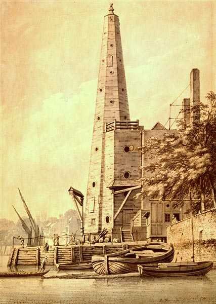 The Old Water Tower i York Buildings, Whitehall, 20 maj 1791 (bläck & tvätt) av Joseph Farington