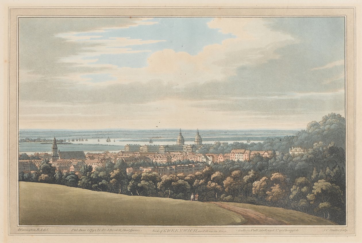 Utsikt över Greenwich och nedför floden, 1795 (akvatint) av Joseph Farington