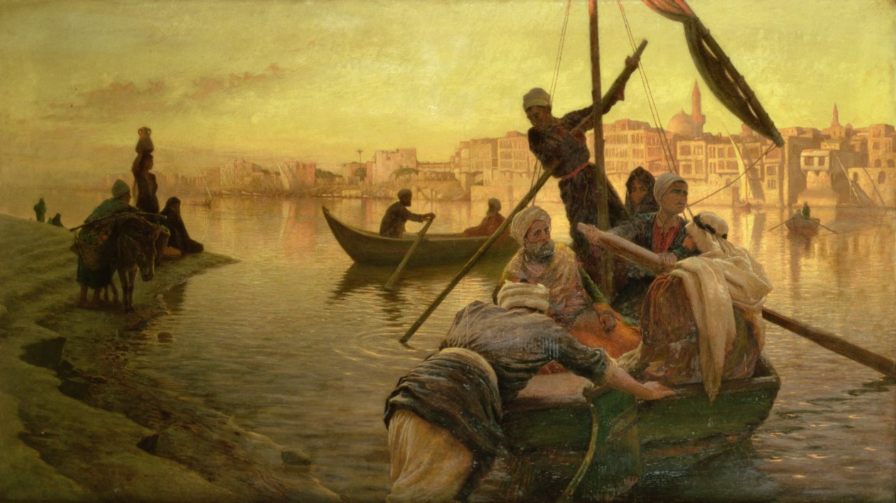 I Kairo: Färjan från ön Gazirie på Nilen eller Boulach hamnen i Kairo av Joseph Farquharson