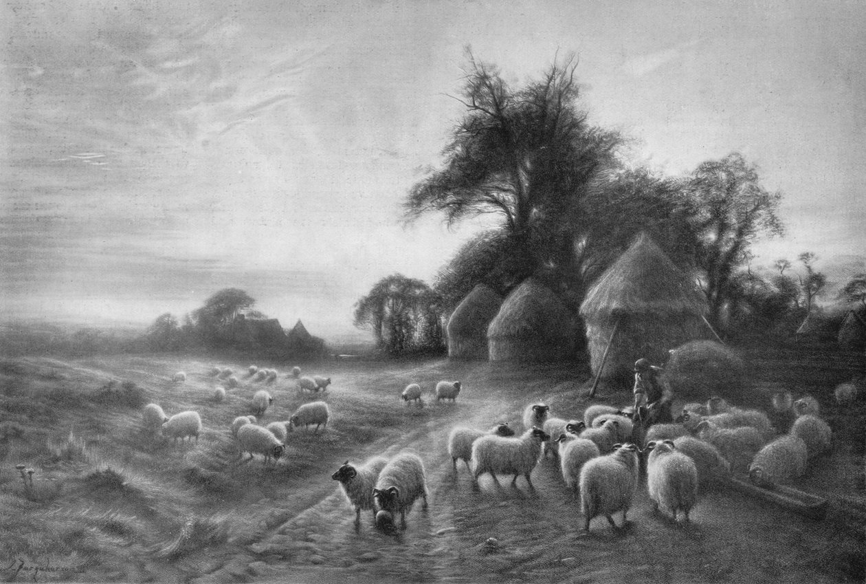 Fårmatning, c1890, 1911 av Joseph Farquharson