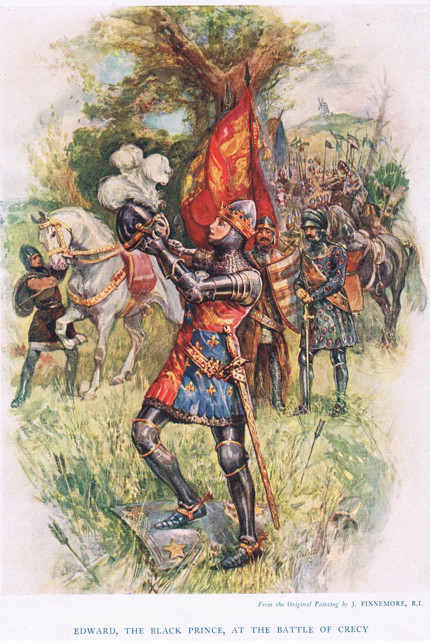 Edward, den svarte prinsen i slaget vid Crecy, illustration från 