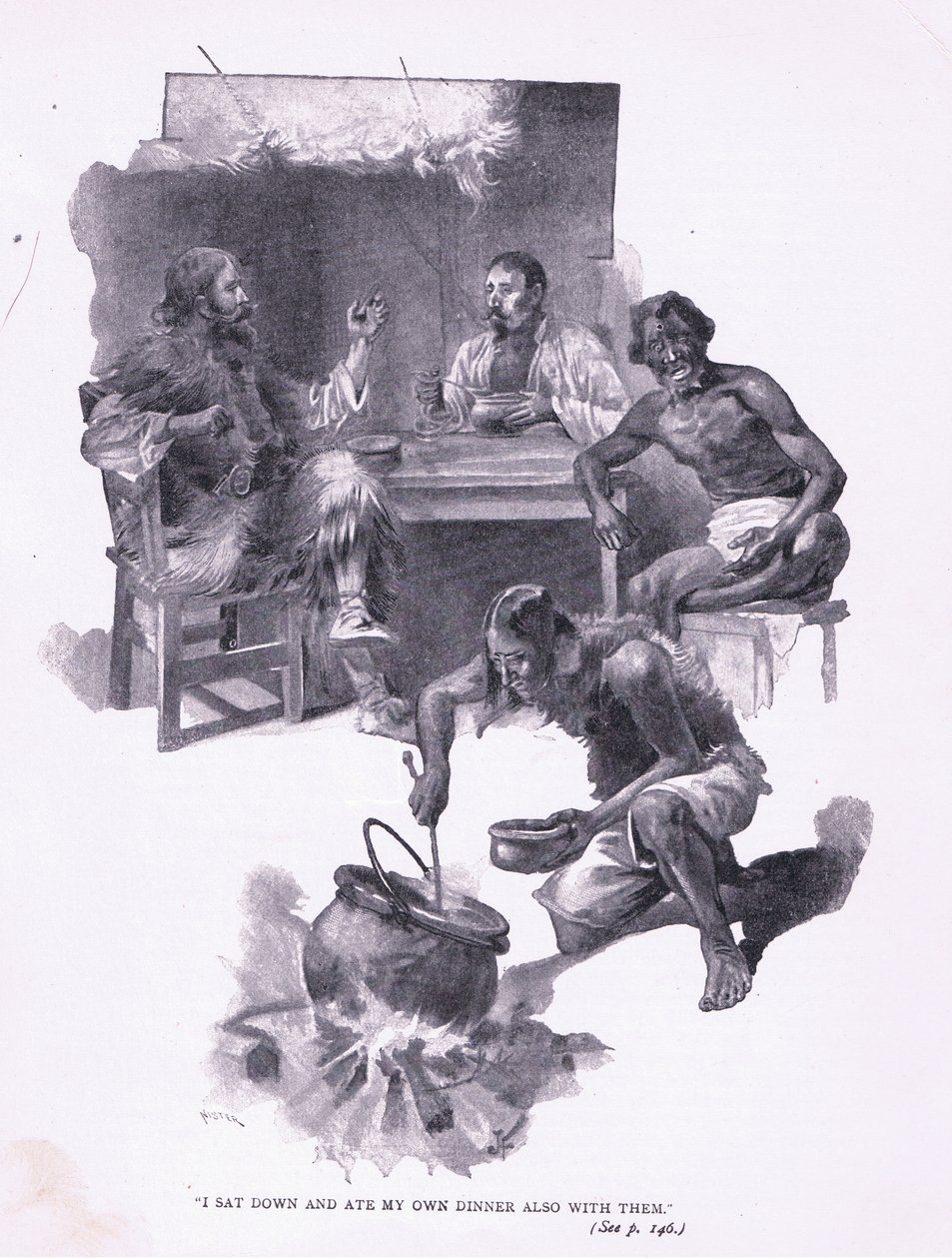 Jag satte mig och åt min middag med dem (litho) av Joseph Finnemore