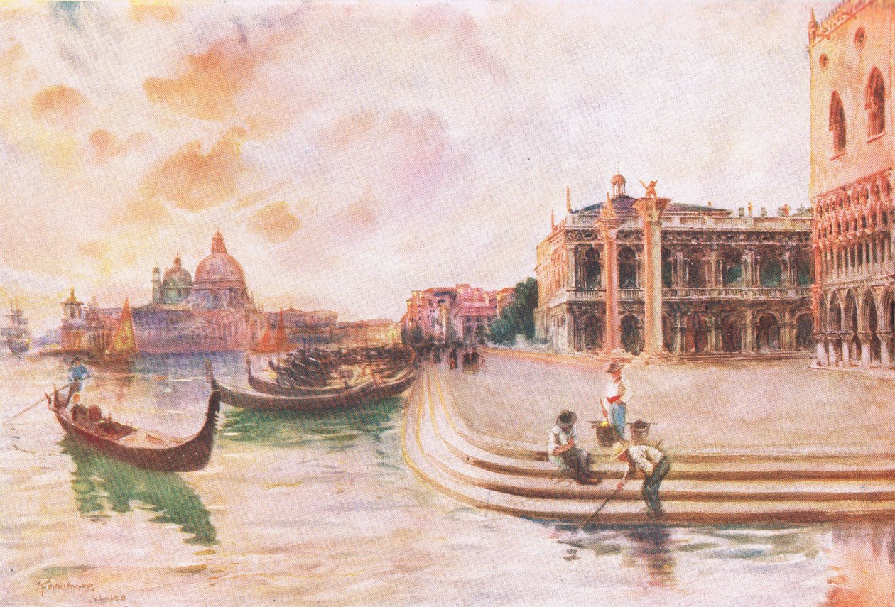 Molo, Venedig, från Hutchinsons pittoreska Europa publicerad av Hutchinson & Son, ca 1930 av Joseph Finnemore