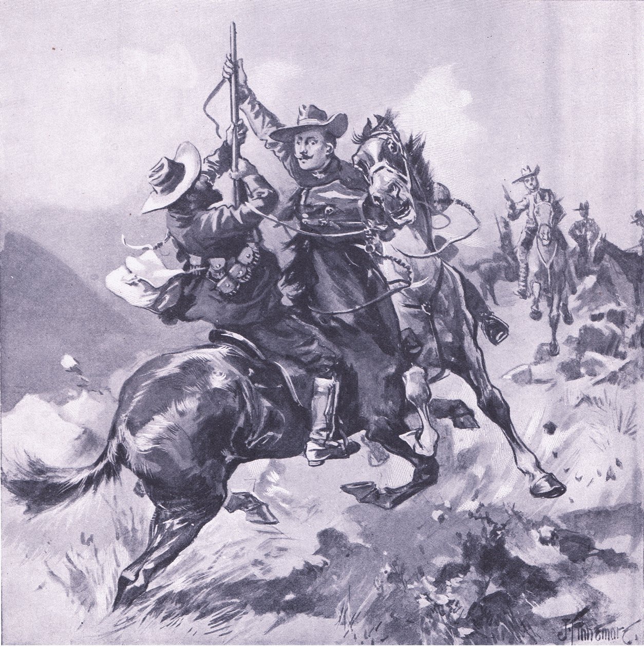 Fångsten av Field-Cornet Swanepoel, illustration från After Pretoria: The Guerilla War, 1902 av Joseph Finnemore