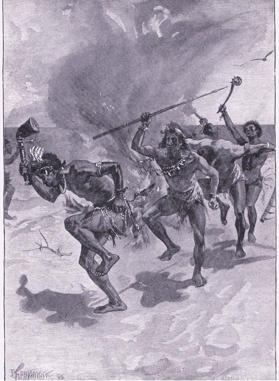 De dansade alla runt en eld (litho) av Joseph Finnemore