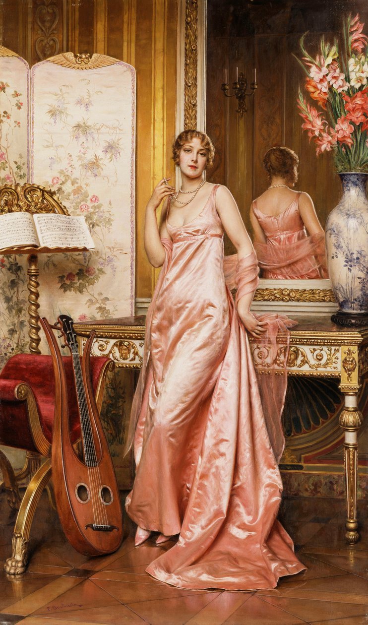 En elegant dam i en interiör, av Joseph Frederick Charles Soulacroix