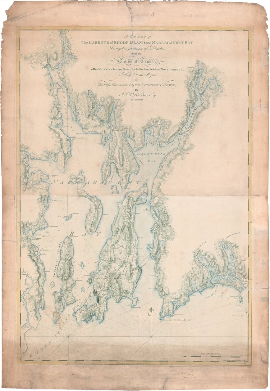 Ett diagram över hamnen på Rhode Island och Narragansett Bay av Joseph Frederick Wallet DesBarres