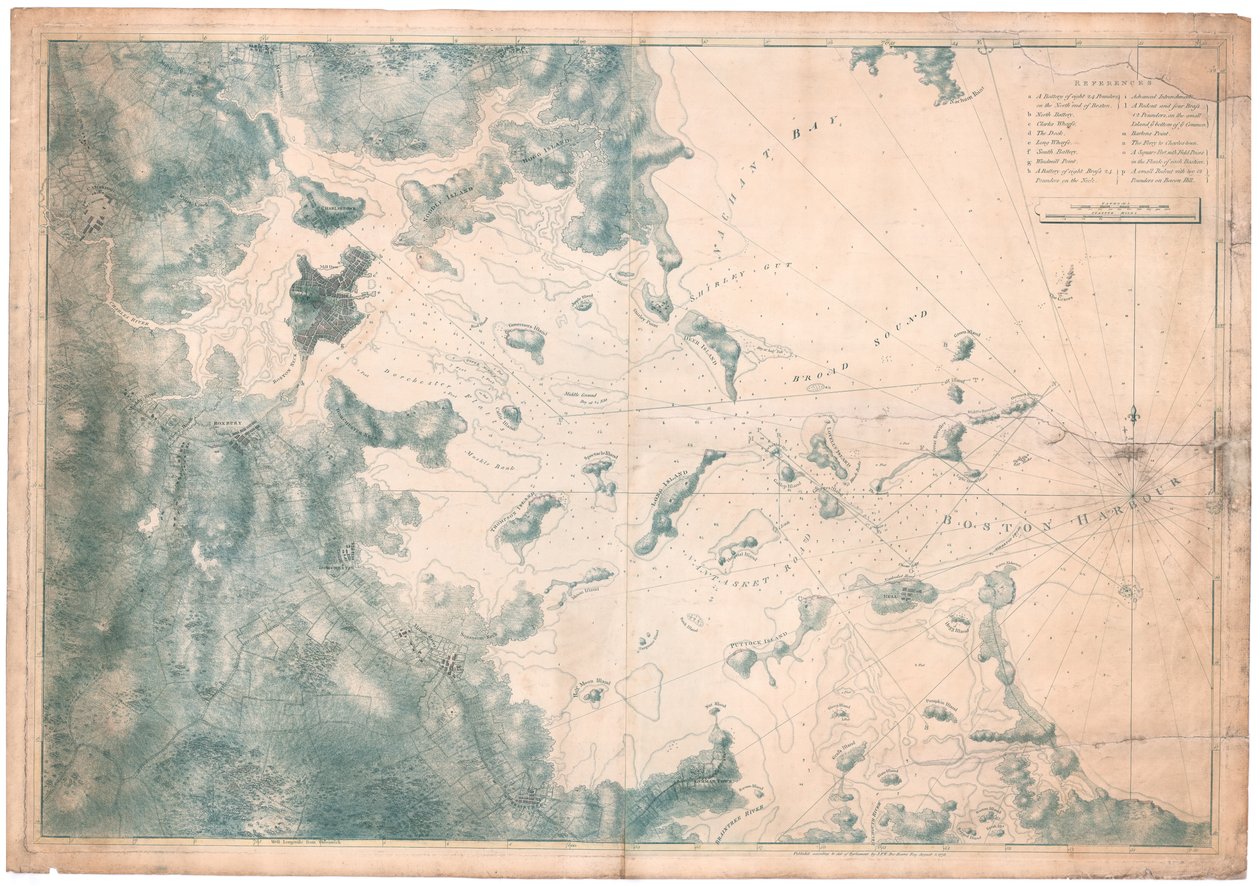 En karta över nautiska kommentarer om observationer för sjökortet över Bostons hamn av Joseph Frederick Wallet DesBarres
