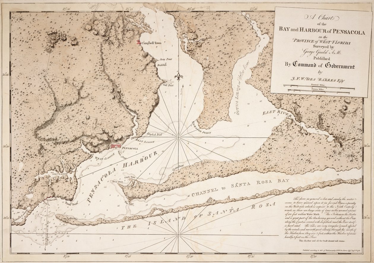 Ett sjökort över Pensacolas vik och hamn i provinsen västra Florida av Joseph Frederick Wallet DesBarres