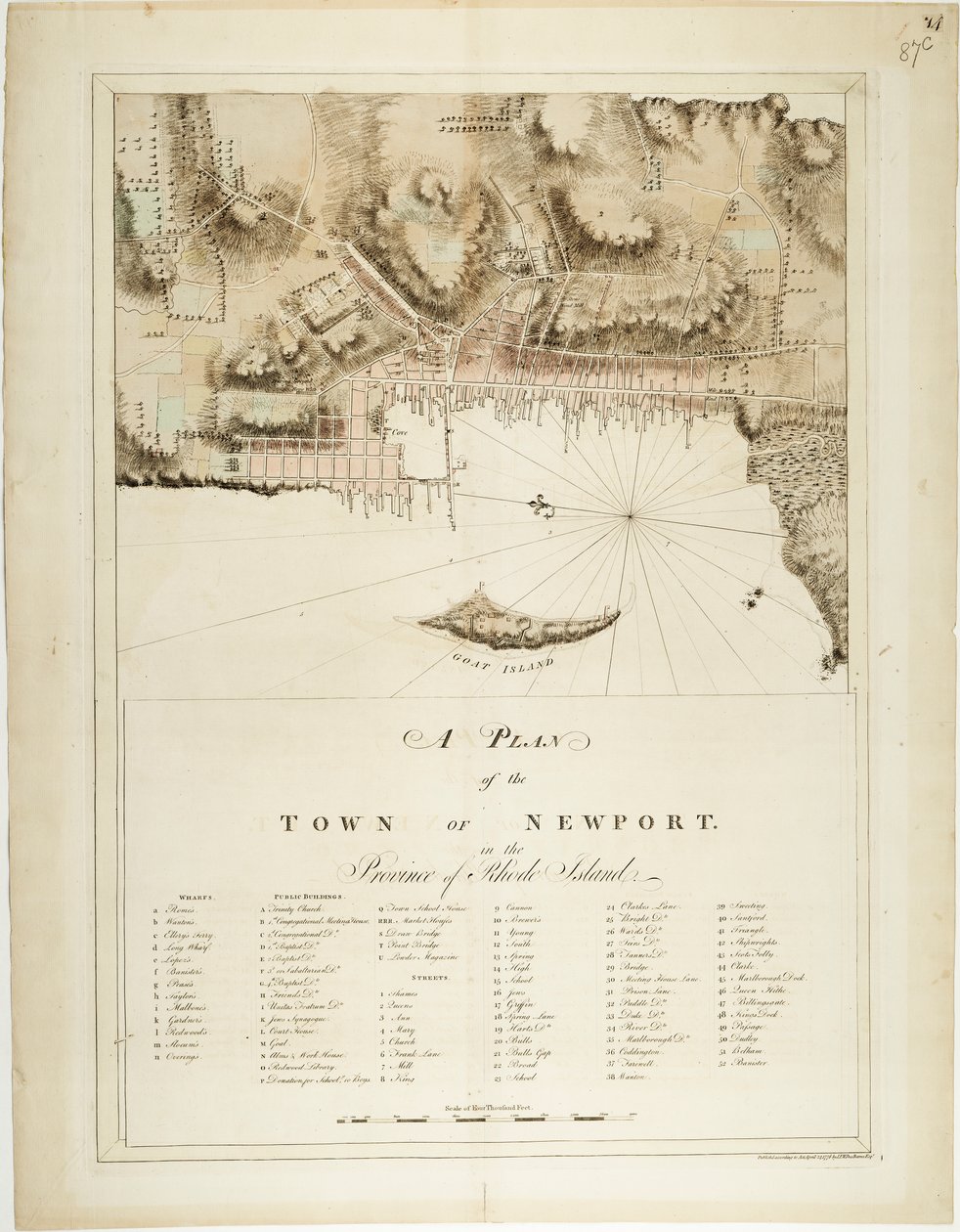 En plan över staden Newport i provinsen Rhode Island av Joseph Frederick Wallet DesBarres