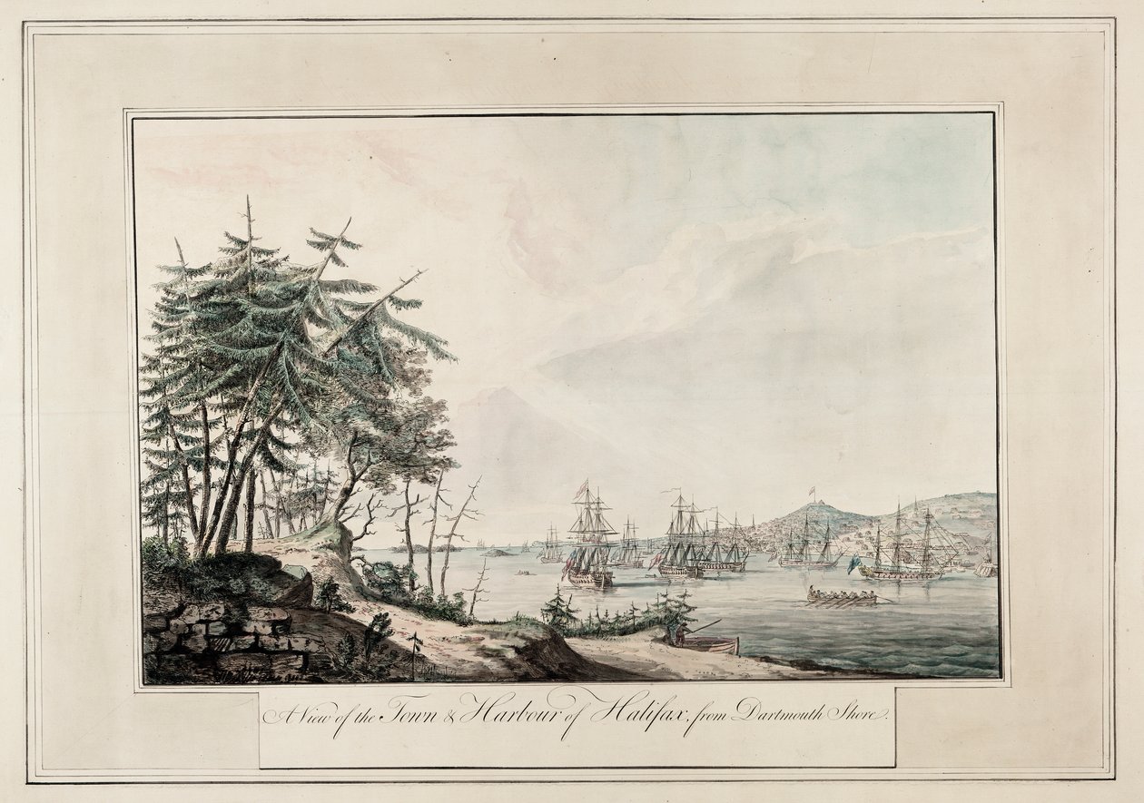 En vy över staden och hamnen i Halifax, från Dartmouth shore, ca 1777 (Tryckt) av Joseph Frederick Wallet DesBarres
