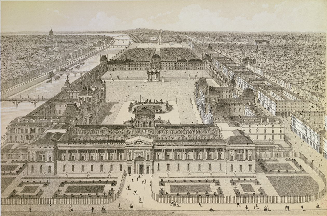 Utsikt över Louvren och Tuilerierna, c.1850 av Joseph Gabriel Aubrun